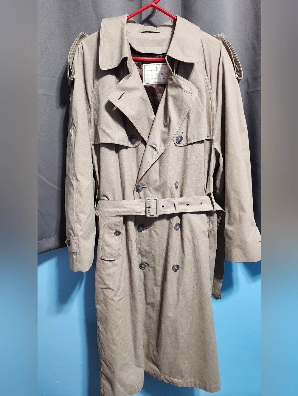 Vintage Towne by London Fog Trench Coat Men's 42 Reg Beige with Liner & Belt